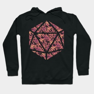 Purple Sunset Gradient Rose Vintage Pattern Silhouette D20 - Subtle Dungeons and Dragons Design Hoodie